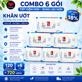 Combo 6 Bịch Khăn Ướt Lotte Choice Hàn Quốc 120 Tờ –Mềm Mịn, Làm Sạch Da, An Toàn Cho Gia Đình