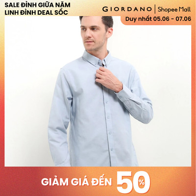 GIORDANO Áo Sơ Mi Dài Tay Nam Thêu Logo Sư Tử Cotton Oxford Lion Shirt 01045093