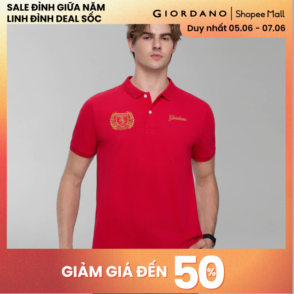 GIORDANO Áo Thun Nam Có Cổ Thêu Horseback Club Polo 01016170