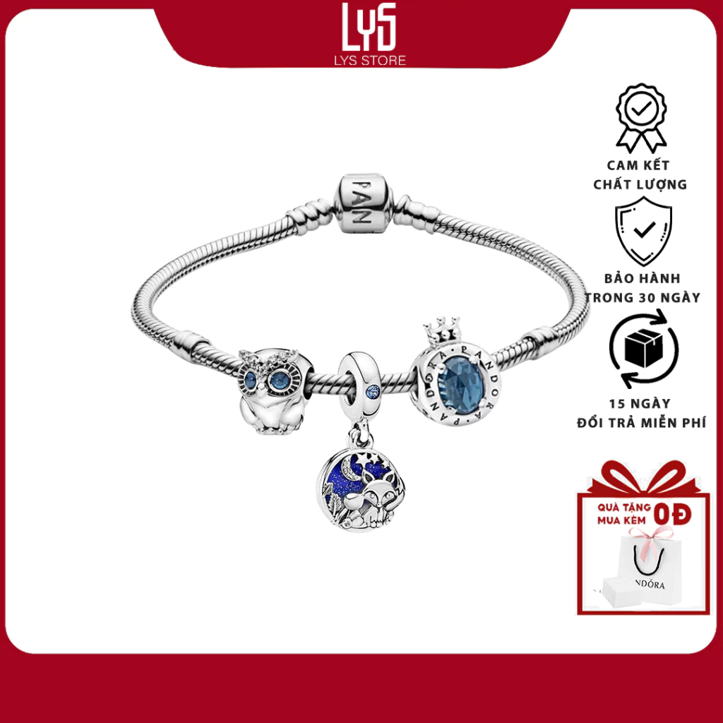 Vòng Tay bạc Lys Mix Charm Fullbox Bạc S925 - Vòng Phong Thủy Bình An, Hồ Ly May Mắn Thịnh Vượng 500