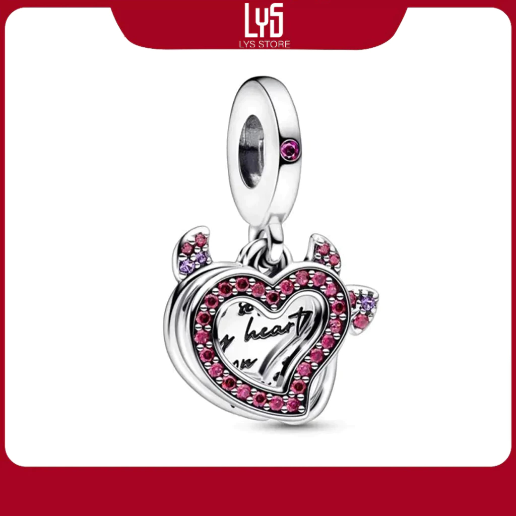 Charm Bạc Thái S925 - Hạt Charm để mix Vòng tay Charm Devil Heart Double 1689