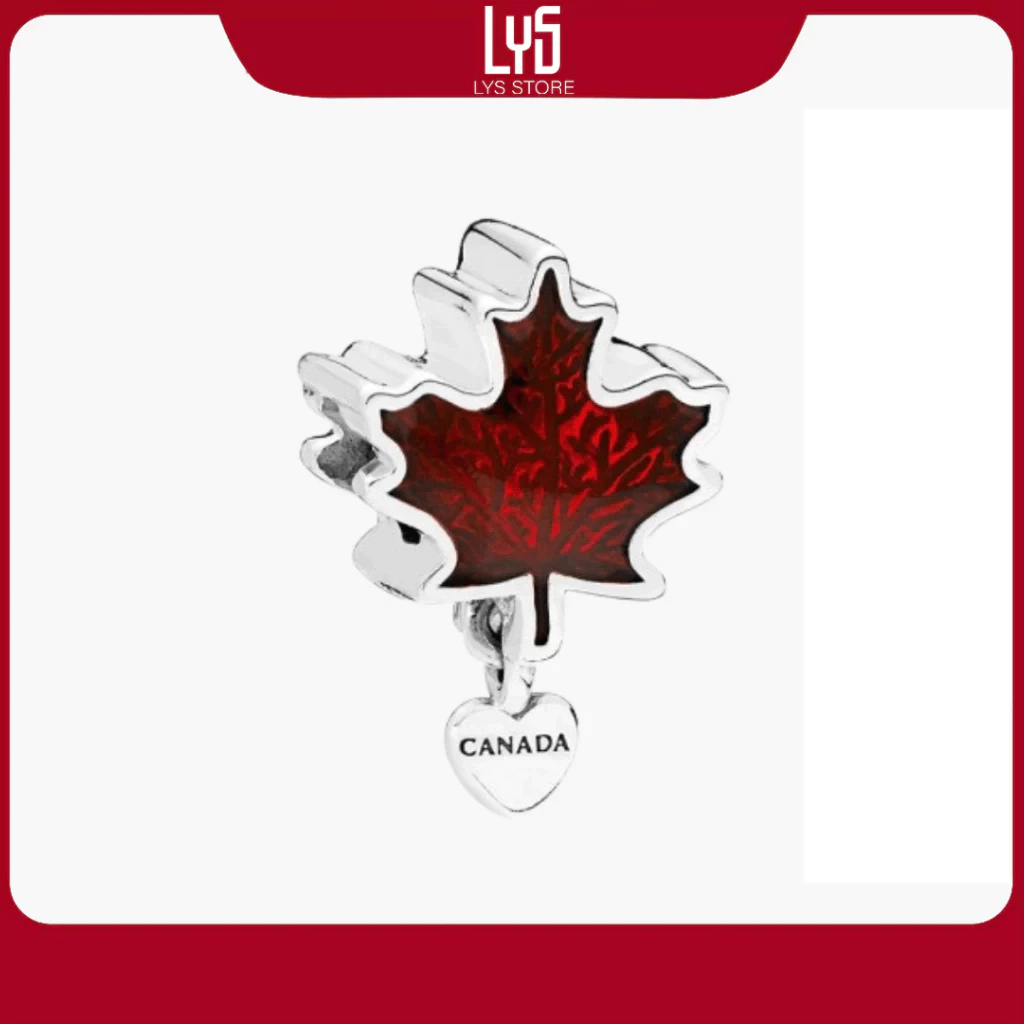 Charm Bạc S925 Tình Yêu Lá Đỏ Với Canada Canada Red Maple Leaf 1567