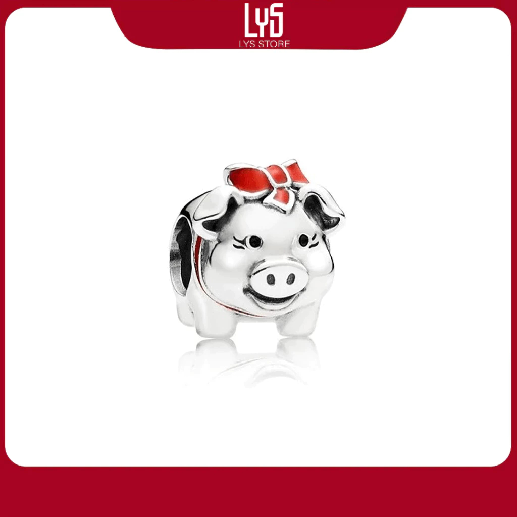 Charm Bạc S925 Chú Lợn Đeo Nơ Đỏ Piggy Bank 1587