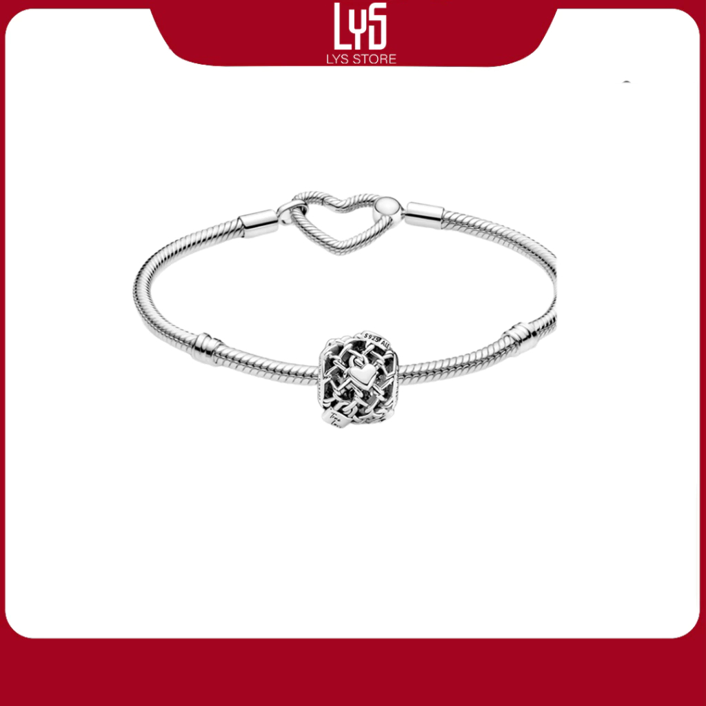 Vòng tay bạc Lys mix sẵn -Bộ Vòng Charm Vòng Tay Bạc Khóa Trái Tim Và Charn Bạc Móc Khóa 5020SV-1337