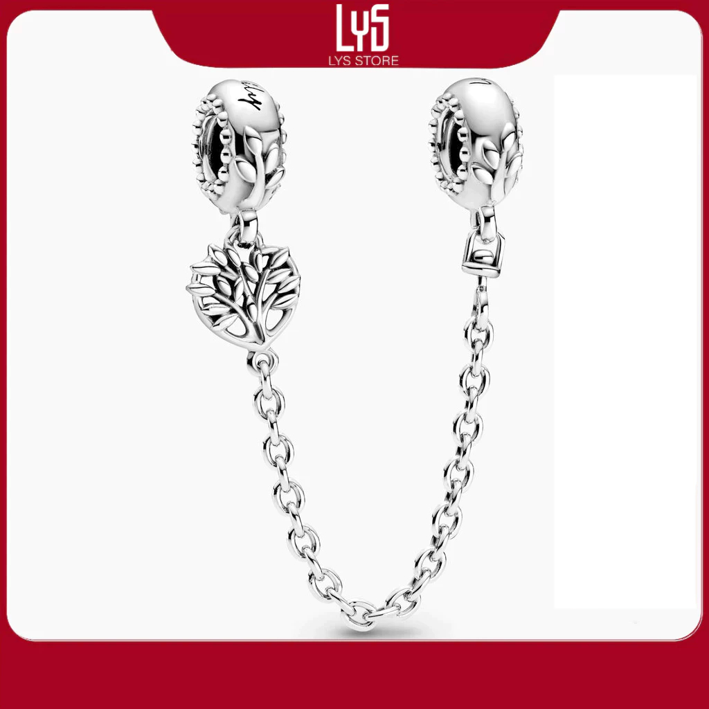 Charm bạc Heart Family Tree Safety Chain Charm 1165 - Bạc S925
