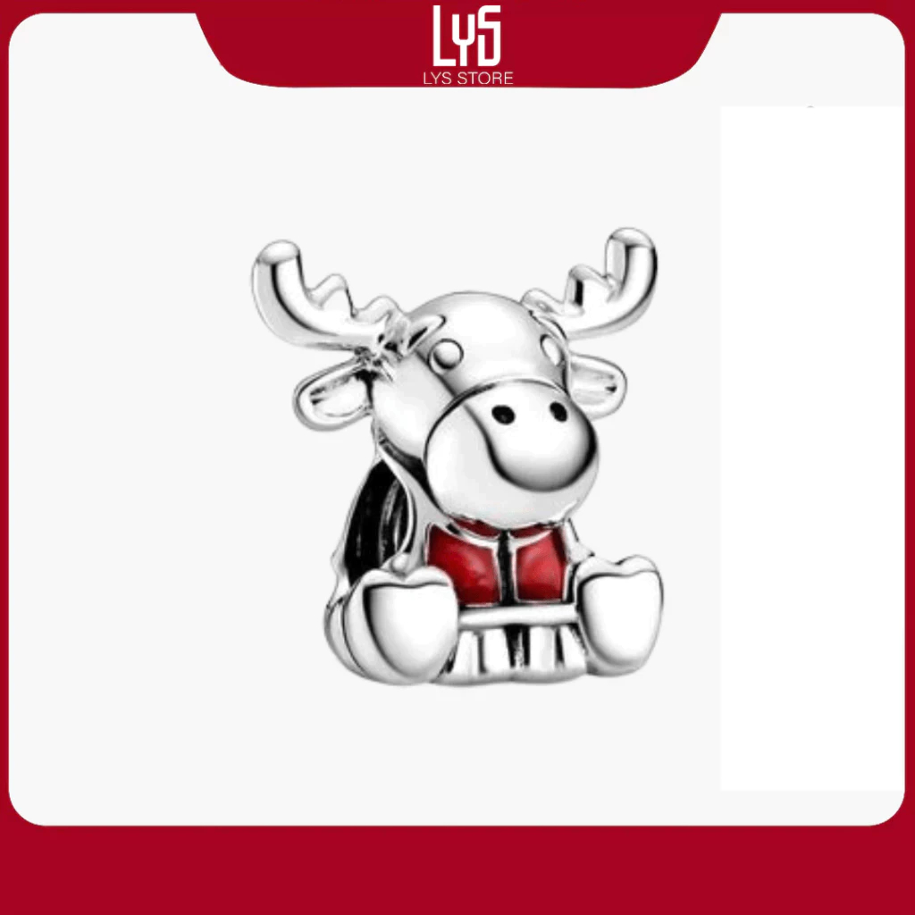Charm Bạc S925 Tuần Lộc Ngồi Có Lá Đỏ Canada Canada Moose Maple Leaf 1581