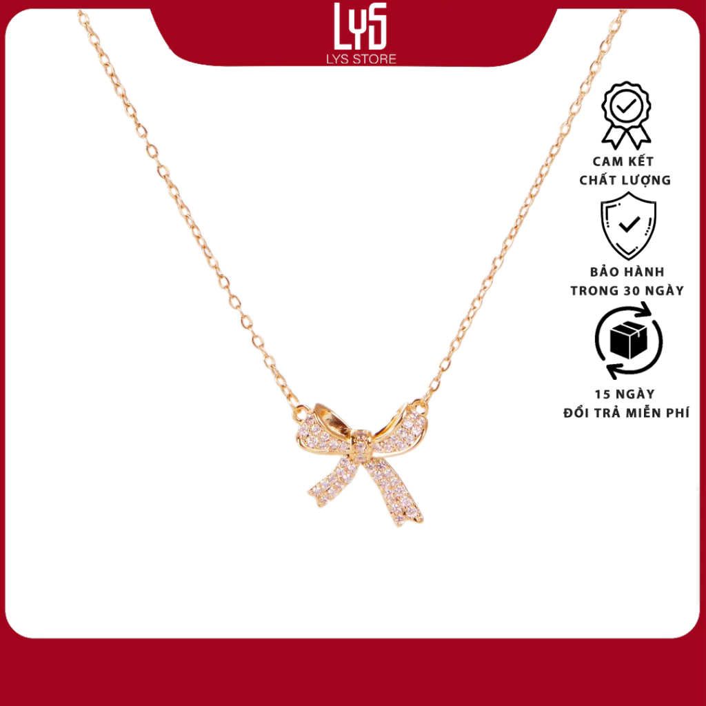 Dây chuyền Bạc Lys thiết kế hình nơ 6019 - Vòng cổ Full box đầy đủ phụ kiện PAN