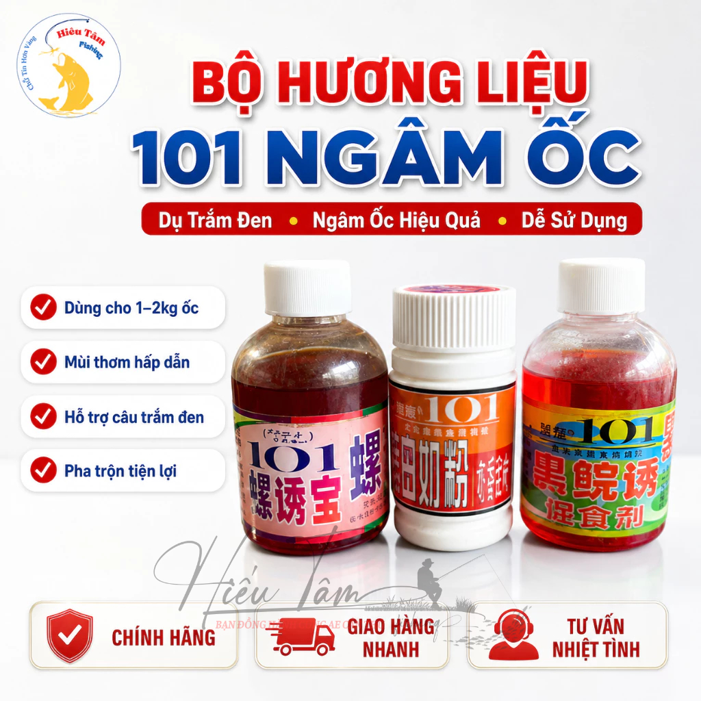 Bộ Hương Liệu 101 Ngâm Ốc Câu Trắm Đen Hiệu Quả Dụ Cá: Dụ Trắm Đen, Ngâm Ốc, Sữa Heo ( Chính Hãng)