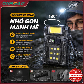 ONR-Đèn Pin Mini Có Nam Châm, Đèn Bên, Sạc Type-C Đầu Xoay, Đèn Sửa Chữa Có Móc Gài Chống nước IPX4
