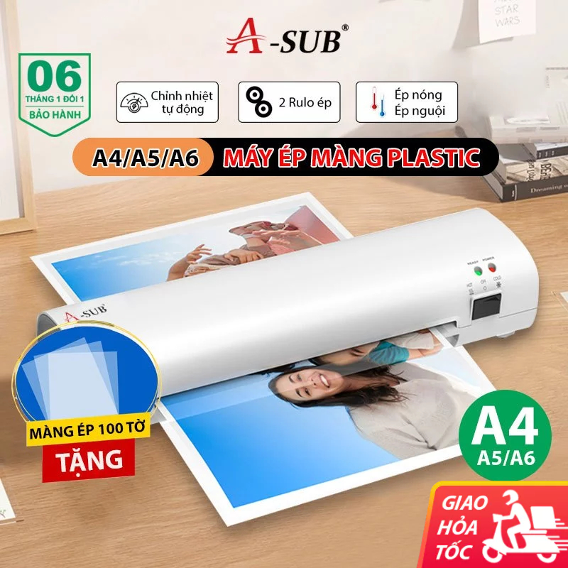 Máy Ép Plastic A-Sub Khổ A4 Máy Ép Nhựa Mini Ép Giấy Ép Ảnh Bằng Khen Tài Liệu Văn Phòng