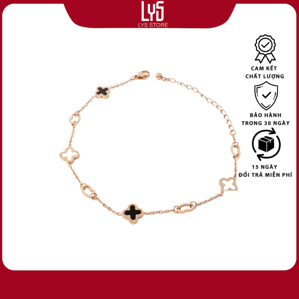 Lắc chân bạc Lys CLover Shell Inlay Rose Gold 9015RG  - Lắc chân nữ Fullbox hộp PAN đầy đủ phụ kiện 