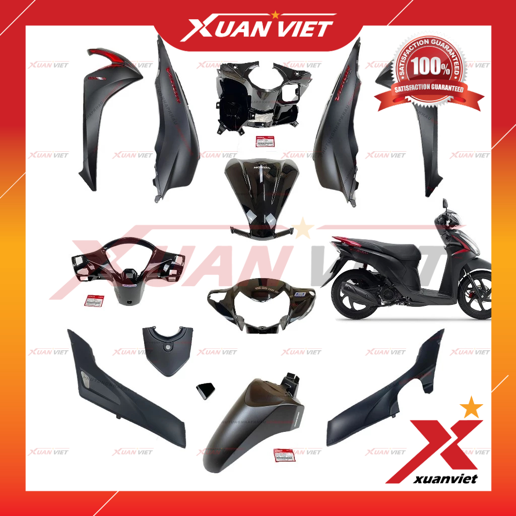 [MÓN LẺ] Dàn áo Vision 110 K44 Đen Nhám 2017 2018 chính hãng, Bộ vỏ nhựa màu vision 110 2019 2020 đe