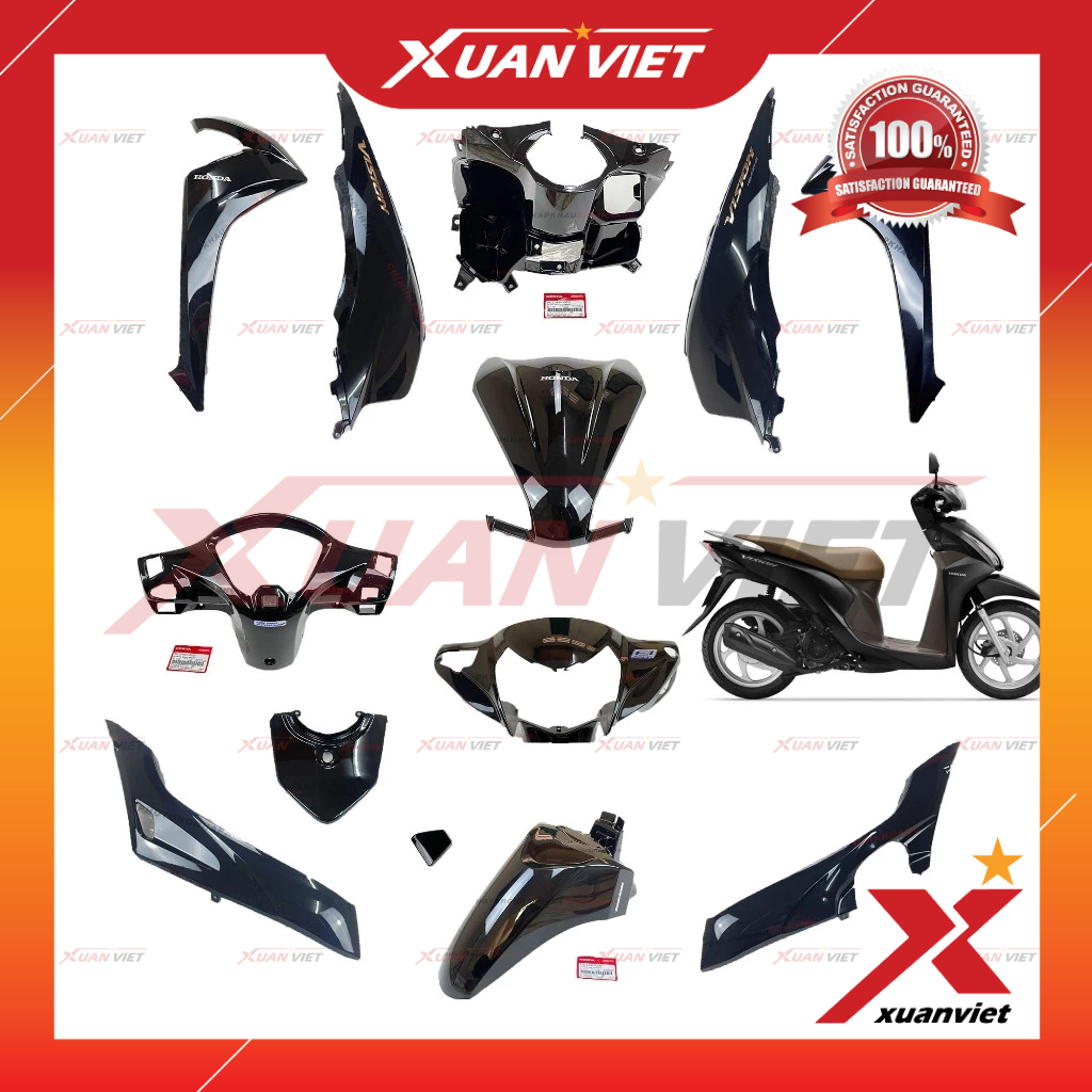 [MÓN LẺ] Dàn áo Vision 110 K44 2015 2016 2017 màu Đen Bóng chính hãng, áo sơn vision 2014 2018 2019 