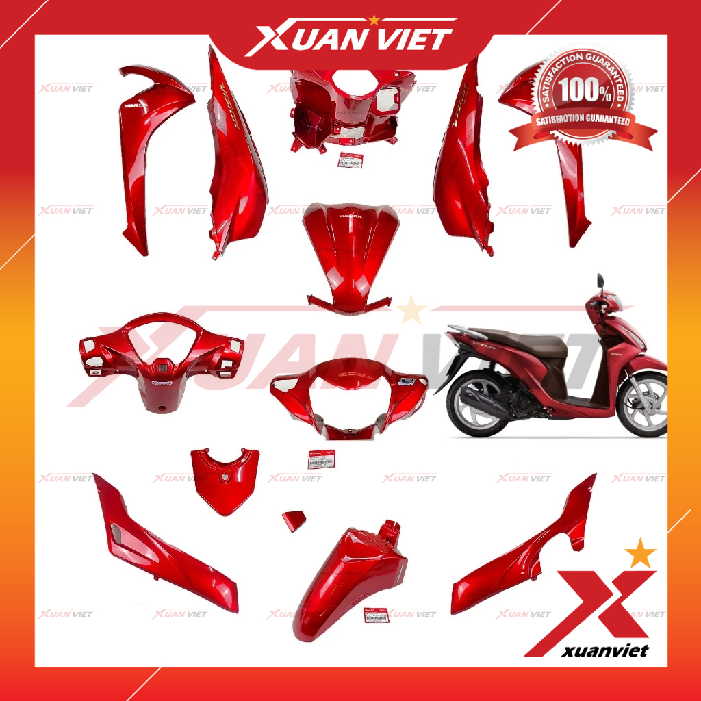 [MÓN LẺ] Dàn áo Vision 110 2014 2015 2016 2017 2018 2019 2020 màu Đỏ Tươi chính hãng, Bộ vỏ nhựa màu