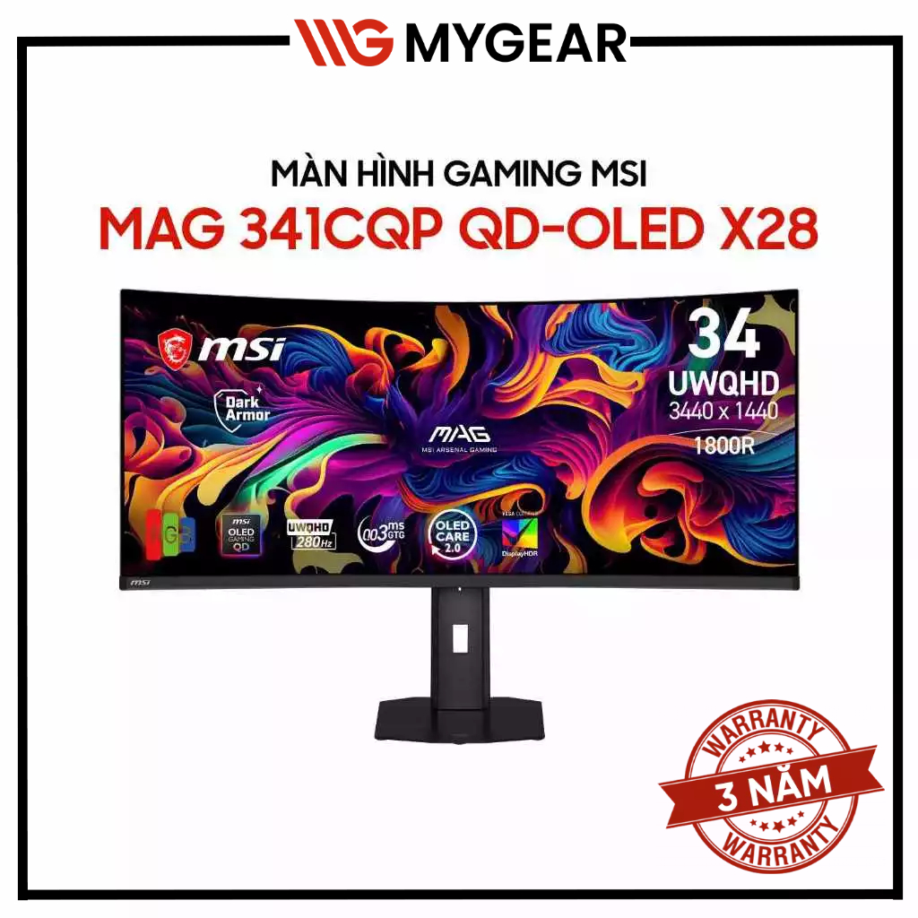 Màn hình Gaming MSI MAG 341CQP QD-OLED X28 34 Inch UWQHD 280Hz 0.03ms QD-OLED Cong 1800R