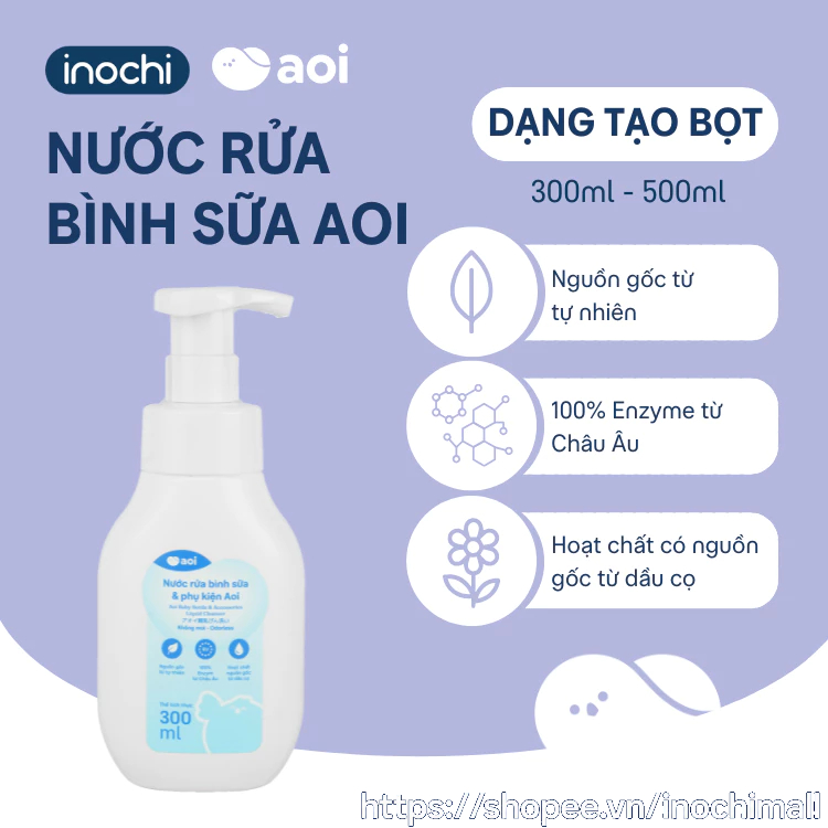 Nước rửa bình sữa Aoi 300-500ml nguồn gốc tự nhiên từ dầu cọ, an toàn, Enzym…