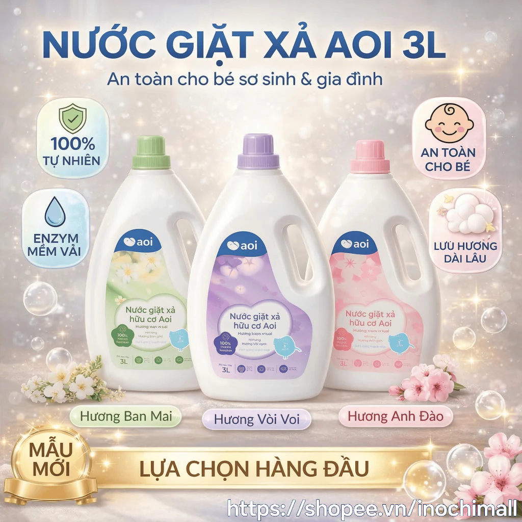 Nước giặt xả trẻ em Aoi 3L không kích ứng da hương thơm bền lâu an toàn cho…