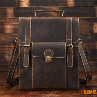 Balo da sáp có quai xách BL2298 LIINZ LEATHER Da bò thật nguyên tấm