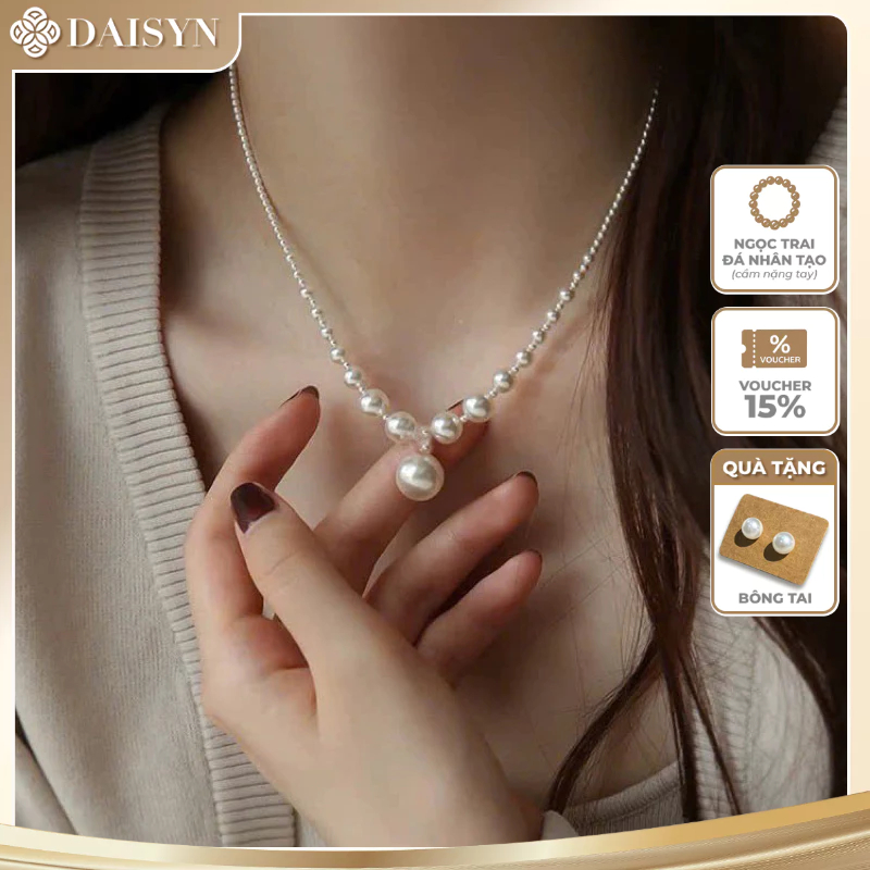 [ DAISYN ] N960 Vòng cổ ngọc trai nhân tạo hạt đá nặng tay khoá vặn inox xinh xắn cho nữ