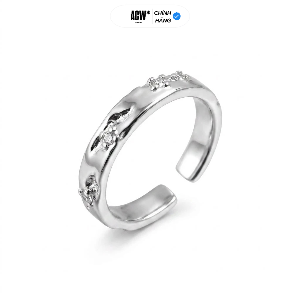 Nhẫn bạc Ý 925 Access Workshop – Nhẫn Cặp Freesize Khảm Đá Stream Ring
