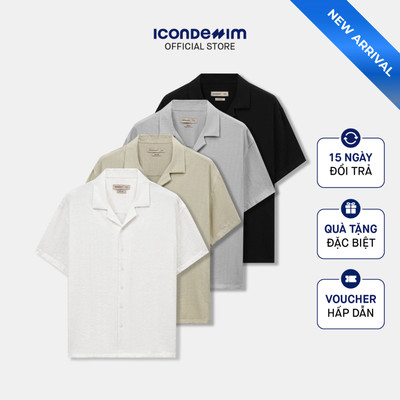 Áo Sơ Mi Nam ICONDENIM Tay Ngắn Linen Cuban Sandrift Form Relaxed SMID0397