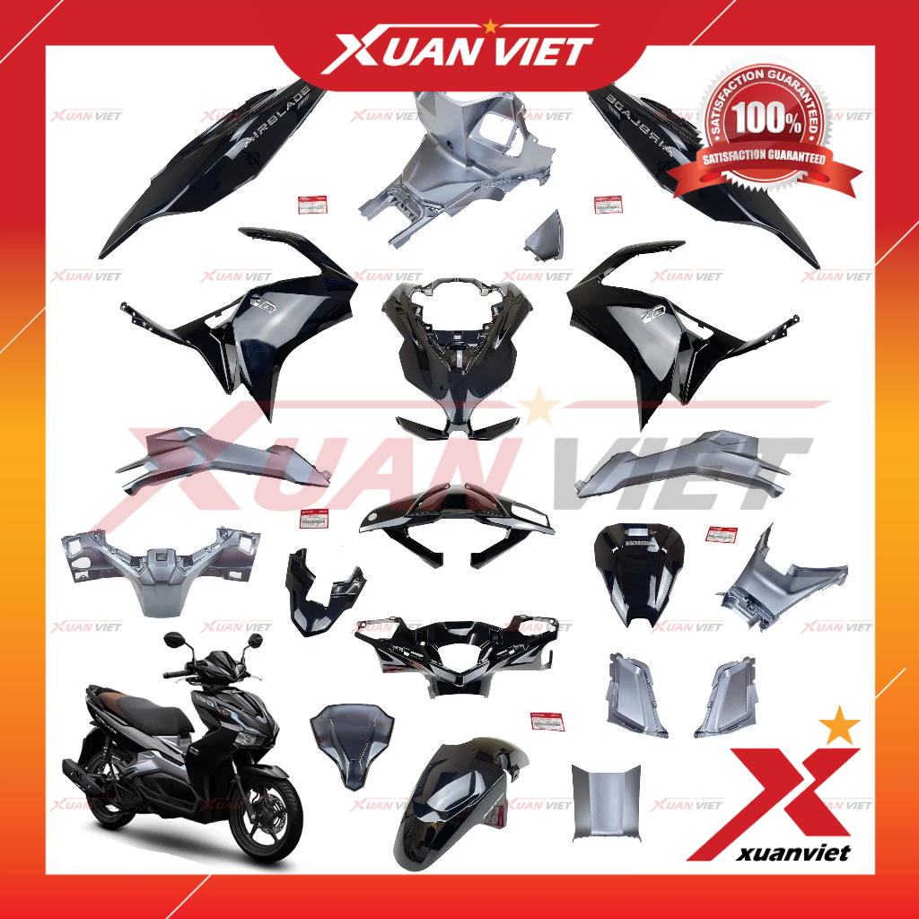 [MÓN LẺ] Dàn áo AB 150 2021 màu Đen bóng Bạc nhám tem Tiêu Chuẩn, Air Blade 125 150 2020 2021 chính 