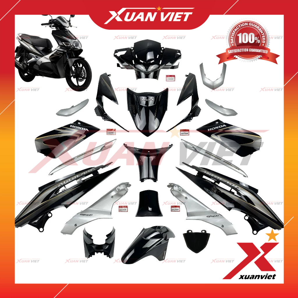 [MÓN LẺ] Dàn áo Air Blade 110 bản Fi đời 2009 màu Đen bóng Bạc, Dàn nhựa màu AB 110 Fi Phun xăng điệ
