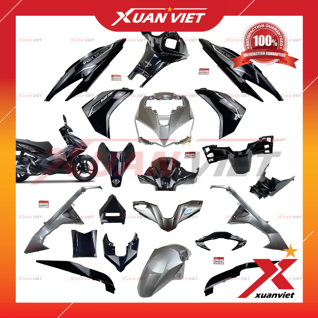 [MÓN LẺ] Dàn áo AB 125 2019 màu Đen Bạc tem Tiêu Chuẩn, Air Blade 125 2016 2017 2018 chính hãng