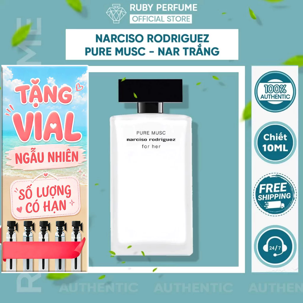 Nước hoa nữ Narciso For Her Pure Musc - Narciso Trắng, Hương phấn hoa tươi, xạ hương trắng thơm mát 