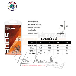 Lưỡi Câu Cá Ryuki Sode Không Ngạnh Thép Trắng Thân Dài Dáng Vuông Nhẹ Cứng ( vỉ 20c)