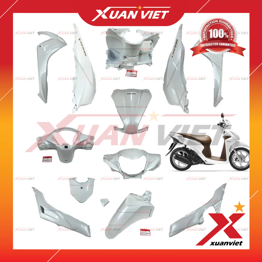 [MÓN LẺ] Dàn áo Vision K44 2014 2015 2016 màu Trắng Xanh tem Vàng chính hãng, nhựa màu vision 2017 2