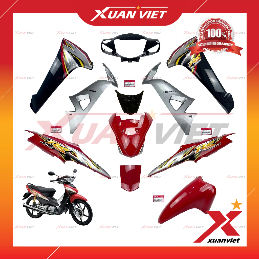 [LẺ MÓN]Dàn áo Wave RS 100 2006 2007 đỏ chính hãng, Bộ áo màu Wave RS100