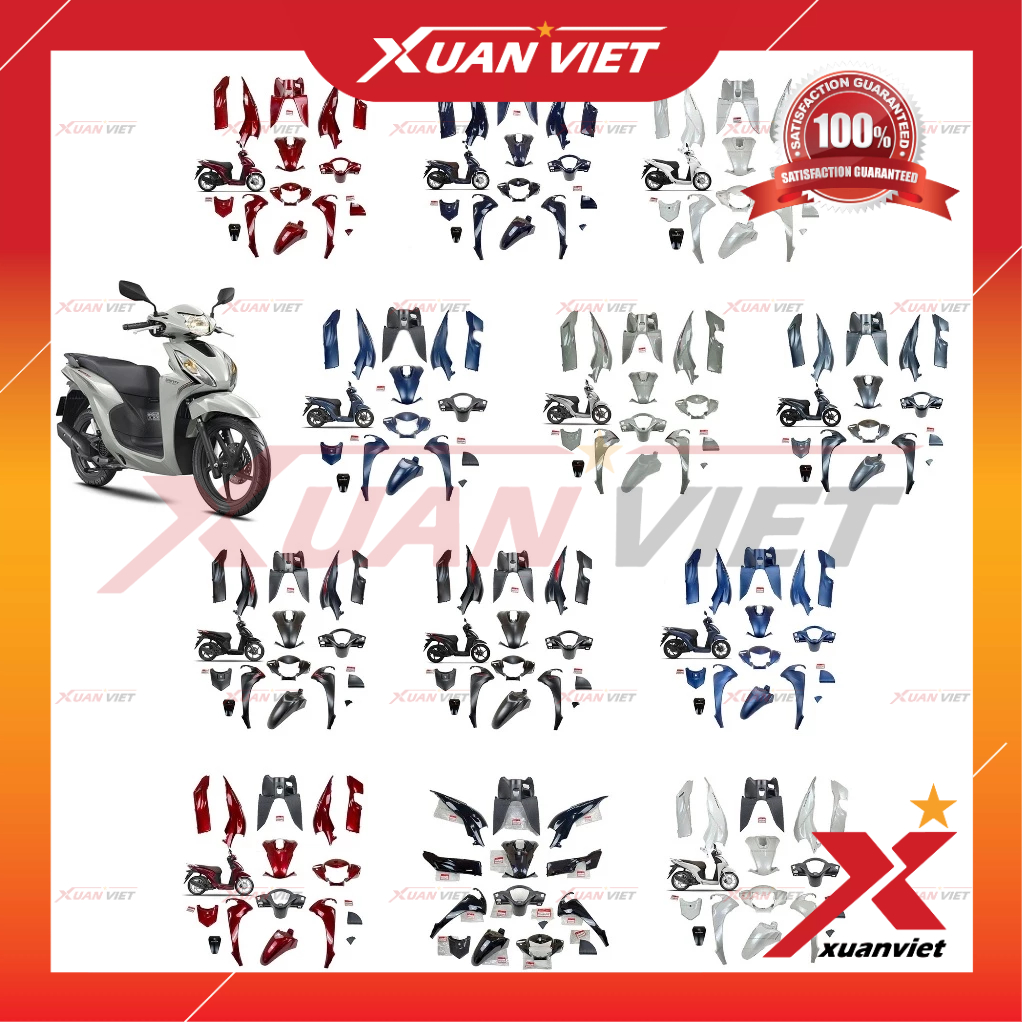 Bộ vỏ nhựa màu Vision 110 2021 - 2025 các màu zin chính hãng, Bộ dàn áo Vision K2C 2022 2023 2024