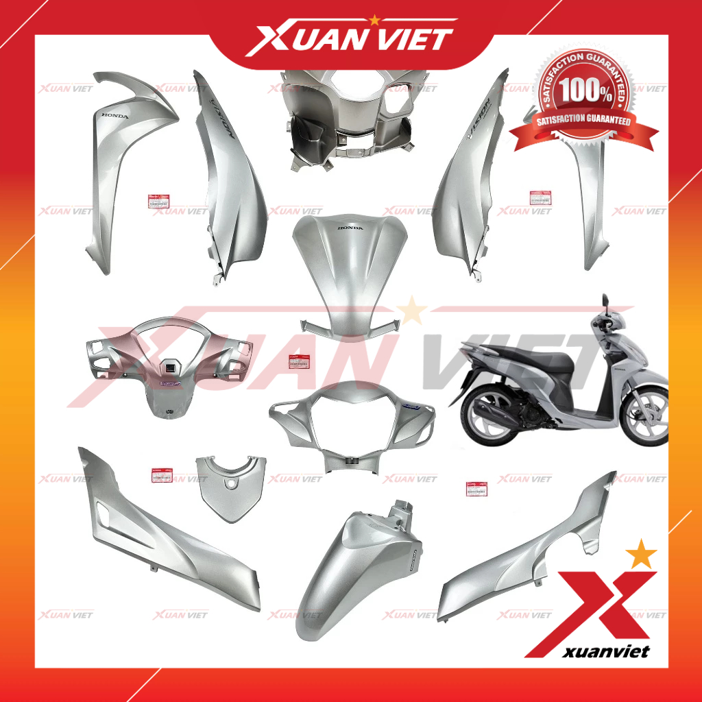 [MÓN LẺ] Dàn áo Vision K44 2015 màu Bạc Bóng chính hãng, Bộ nhựa màu Vision 110 2014 2016 2017 2018 