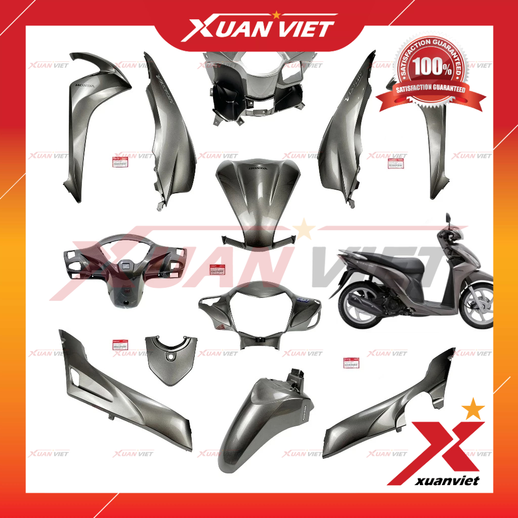 [MÓN LẺ] Dàn áo Vision K44 2015 màu Xám Bóng chính hãng, Bộ nhựa màu Vision 110 2014 2016 2017 2018 