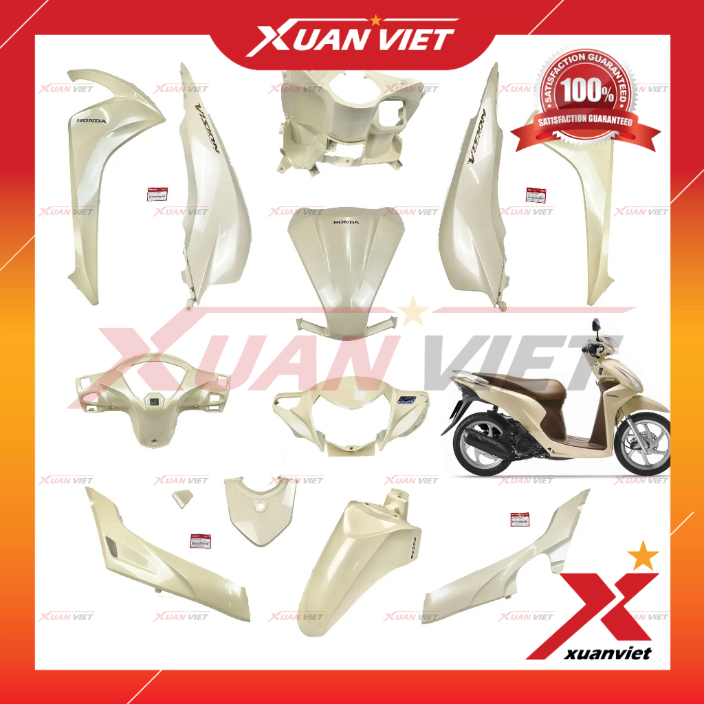 [MÓN LẺ] Dàn áo Vision 110 K44 Vàng Kem 2017 2018 2019 2020 chính hãng, Bộ vỏ nhựa màu vision 110