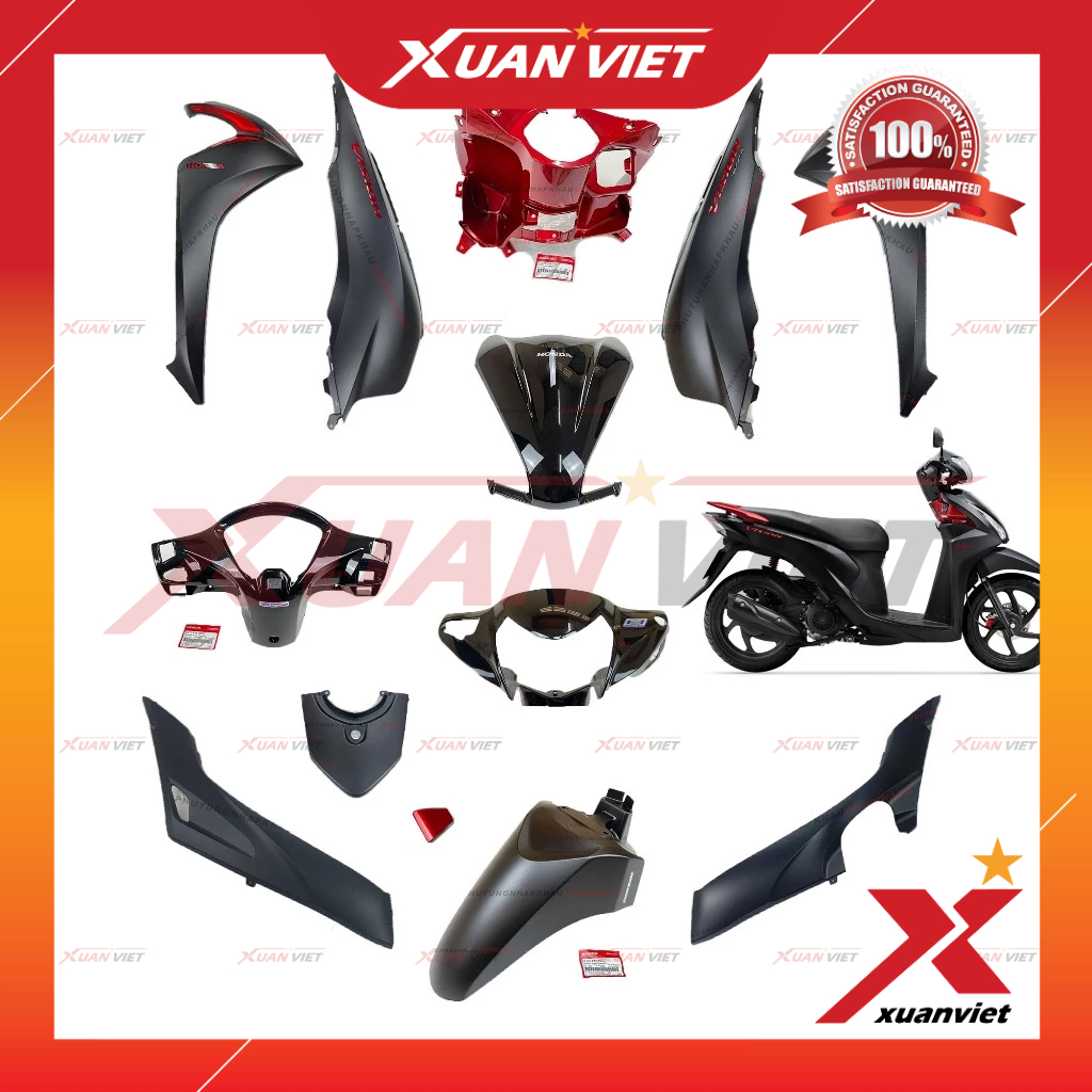 [MÓN LẺ] Dàn áo Vision 110 K44 màu Đen Nhám Đỏ 2014 2015 2016 chính hãng, Bộ vỏ nhựa màu vision 110