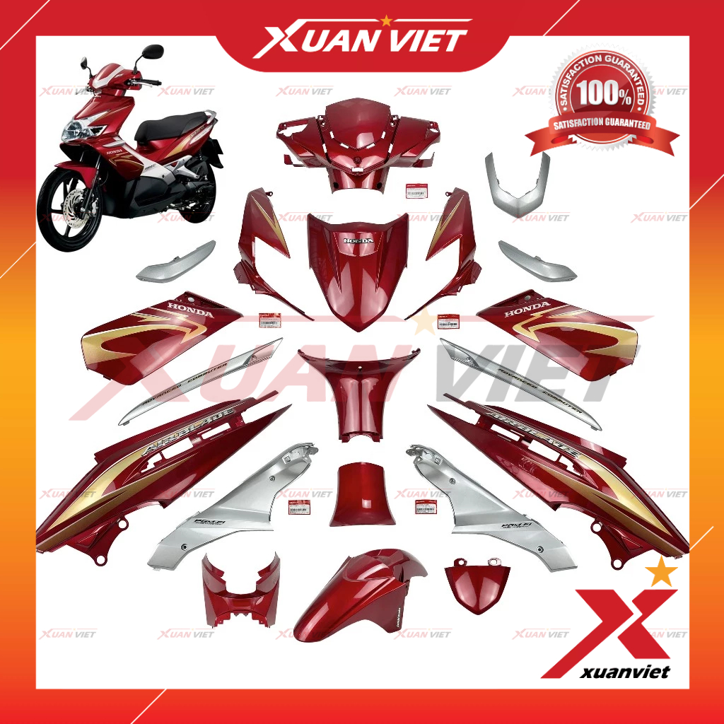 [MÓN LẺ] Dàn áo Air Blade 110 bản Fi đời 2009 màu Đỏ Bạc, Dàn nhựa màu AB 110 Fi Phun xăng điện tử