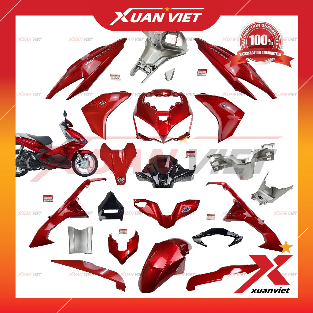 [MÓN LẺ] Dàn áo AB 125 2018 màu Đỏ Bạc tem Cao Cấp, Air Blade 125 2016 2017 2019 chính hãng