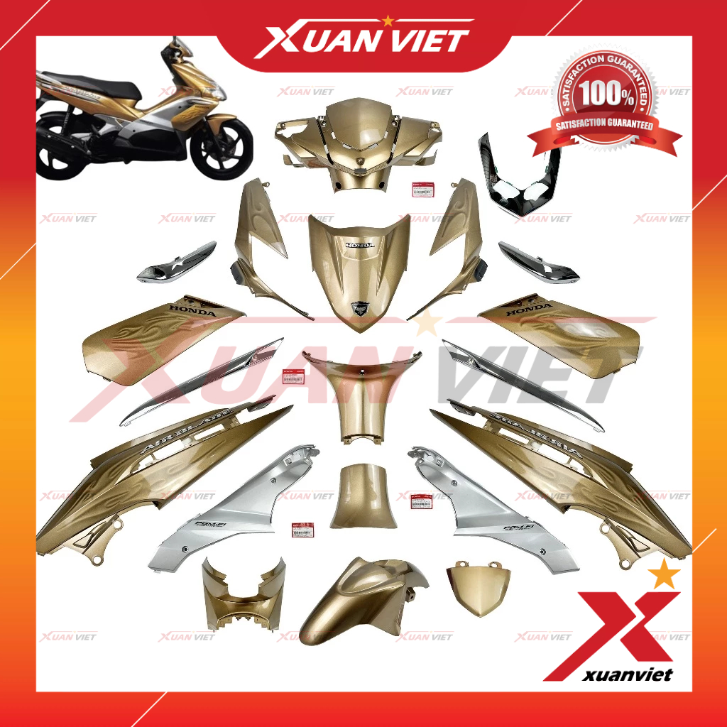 [MÓN LẺ] Dàn áo Air Blade 110 bản Fi đời 2010 màu Vàng Đồng 3D, Dàn nhựa màu AB 110 Fi Phun xăng điệ