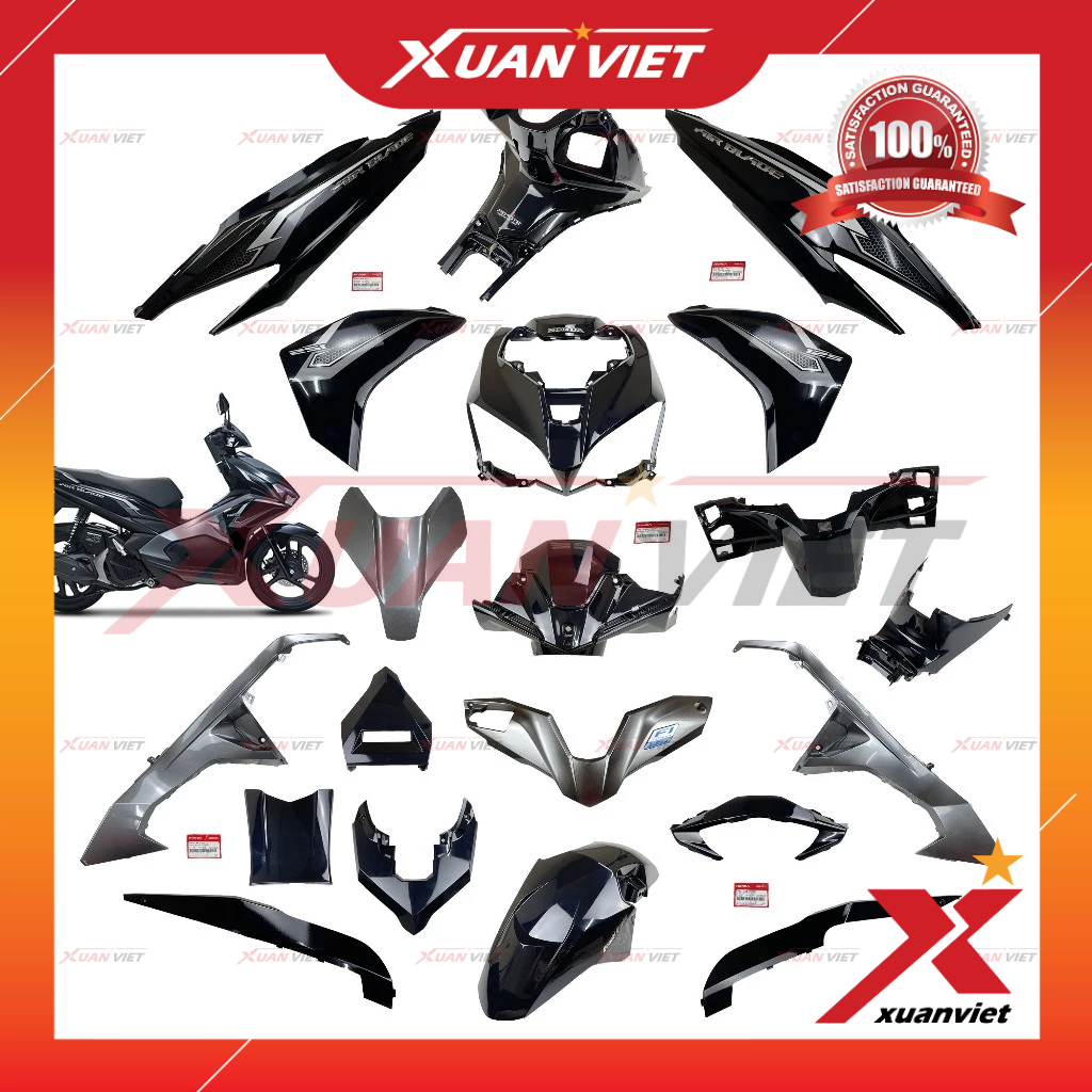 [MÓN LẺ] Dàn áo AB 125 2018 màu Bạc Đen tem Tiêu Chuẩn, Air Blade 125 2016 2017 2019 chính hãng