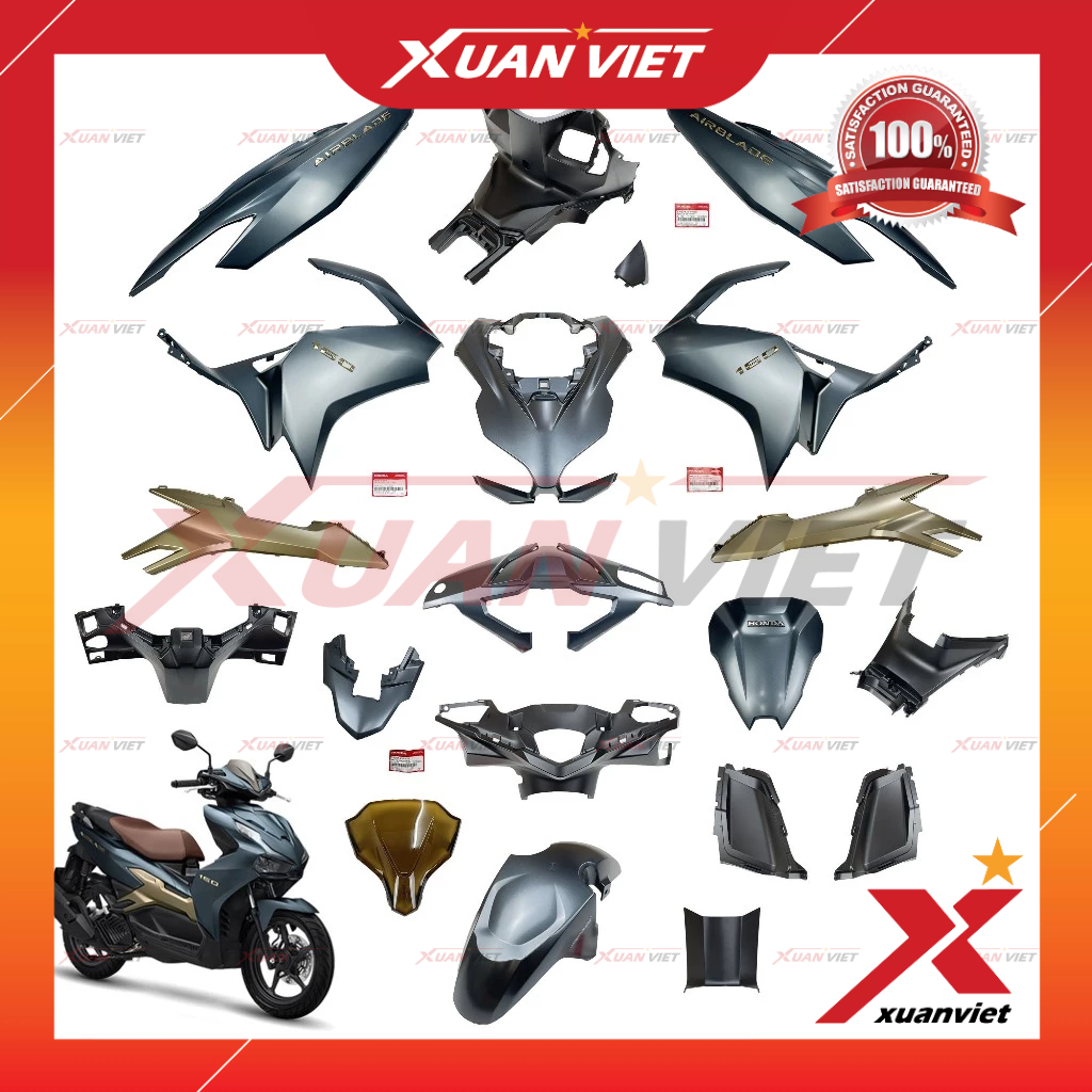 [MÓN LẺ] Dàn áo Air Blade 160 2025 màu Xanh Xám Nhám bản Đặc Biệt, Bộ vỏ nhựa màu AB 160 4 val 2022 