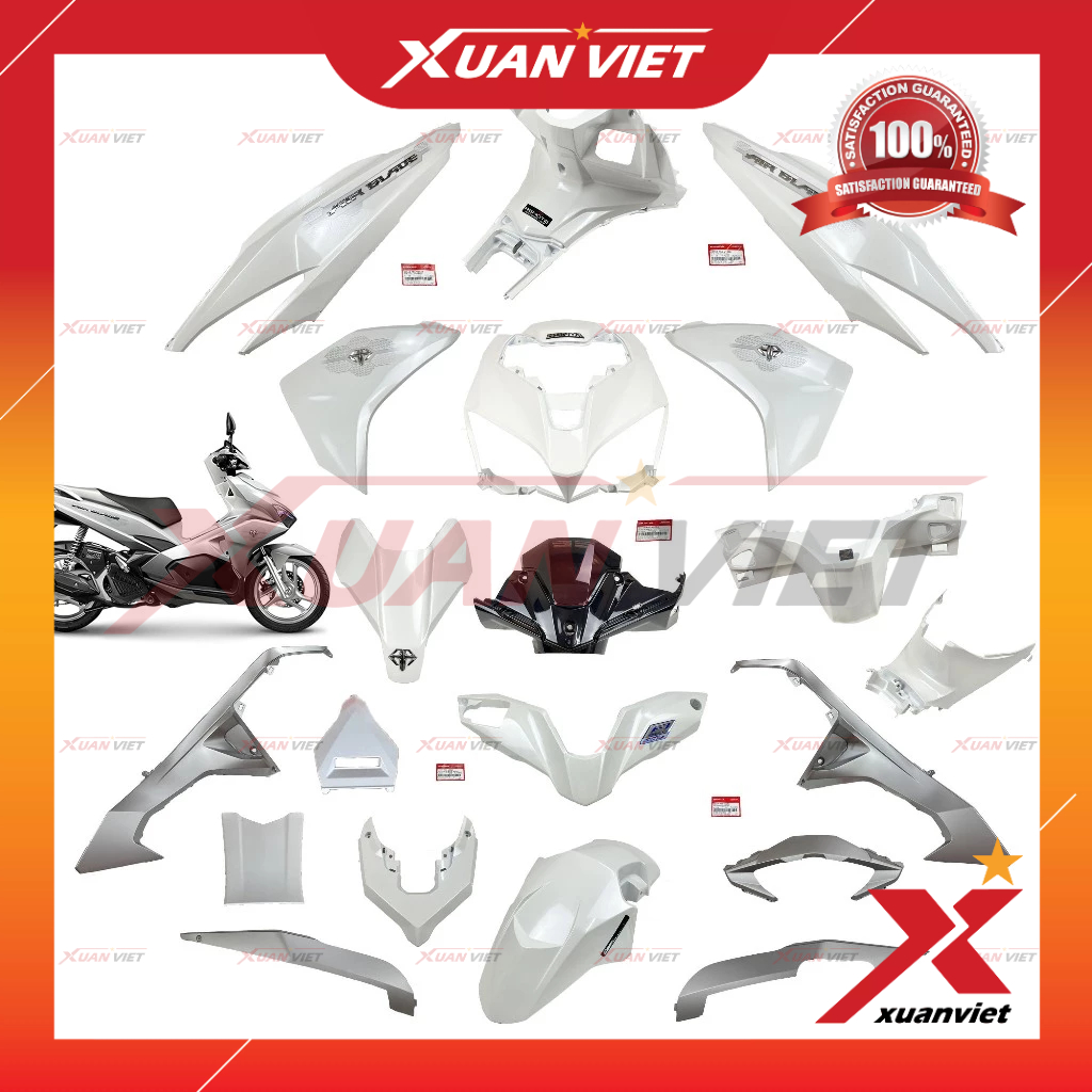 [MÓN LẺ] Dàn áo AB 125 2016 màu Trắng Bạc tem Cao Cấp, Air Blade 125 2017 2018 2019 chính hãng