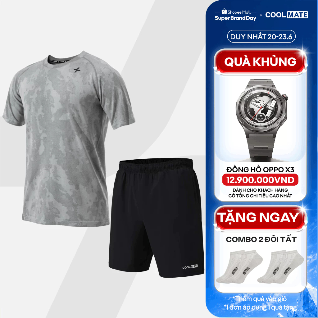 [TẶNG COMBO 2 TẤT]Set thể thao nam Áo thun Jacquard Seamless + Quần short 7 inch Thoáng khí thấm hút Coolmate | BigBuy360 - bigbuy360.vn