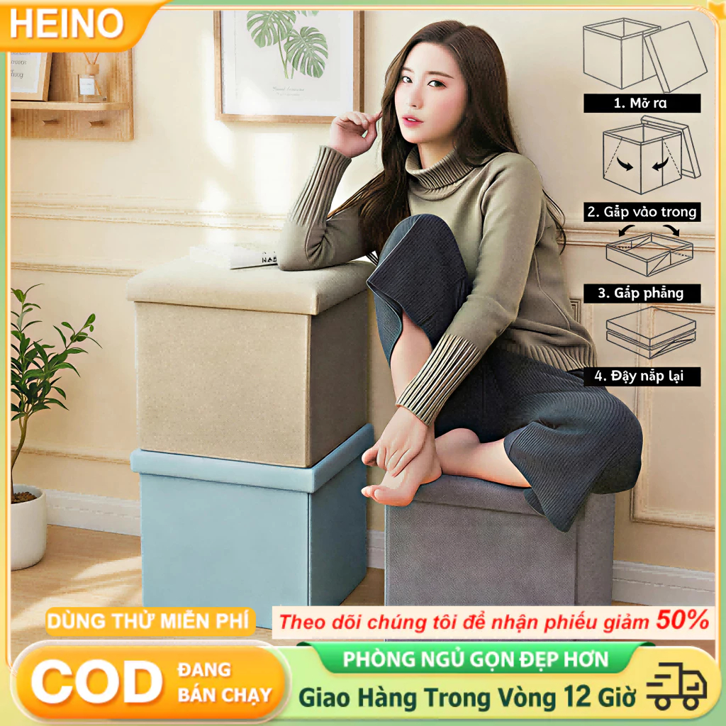 HEINO Ghế Gấp Lưu Trữ Thông Minh Cho Căn Hộ, Vải Lanh Thoáng Khí Chống Mốc Đa Năng Tiện Lợi