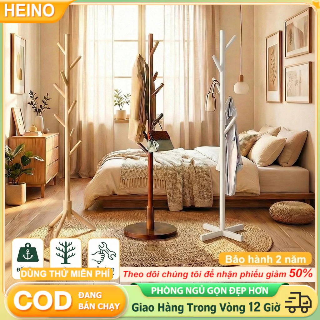 HEINO🔥【GIAO HỎA TỐC】Cây Treo Quần Áo Trong Phòng Gỗ Tự Nhiên Cao Cấp Lắp Ráp Dễ Dàng