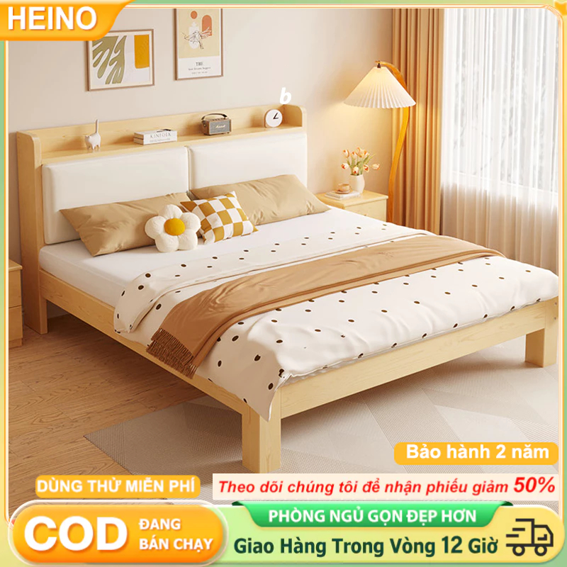 Giường Ngủ Gỗ Tự Nhiên Đầu Giường Túi Mềm Đệm Tựa Có Ngăn Chứa Đồ Hiện Đại Nhiều Kích Thước Bền Đẹp