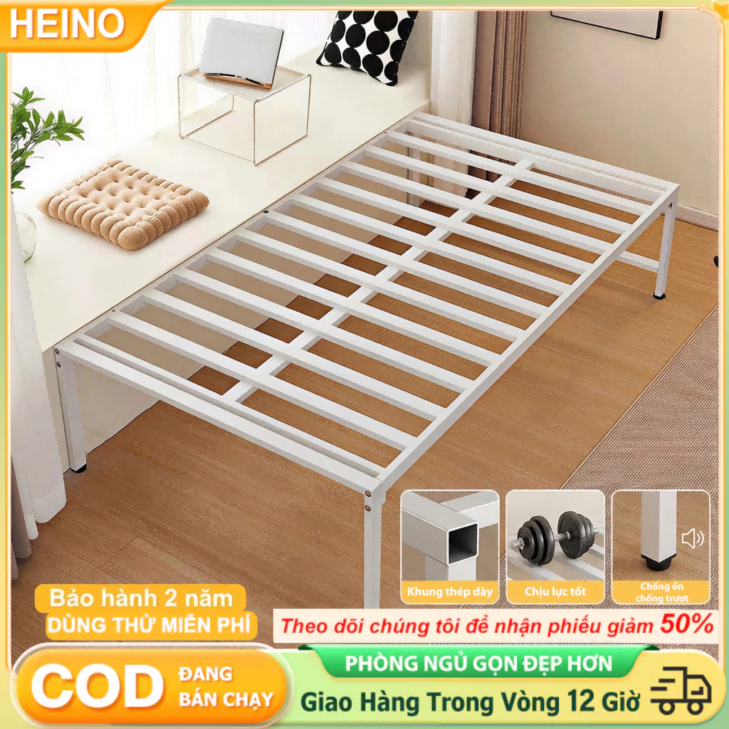 HEINO Giường Sắt 1m6x2m Màu Trắng Chắc Chắn Không Kêu Có Lỗ Mắc Màn Dễ Tháo Lắp – Bảo Hành 2 Năm