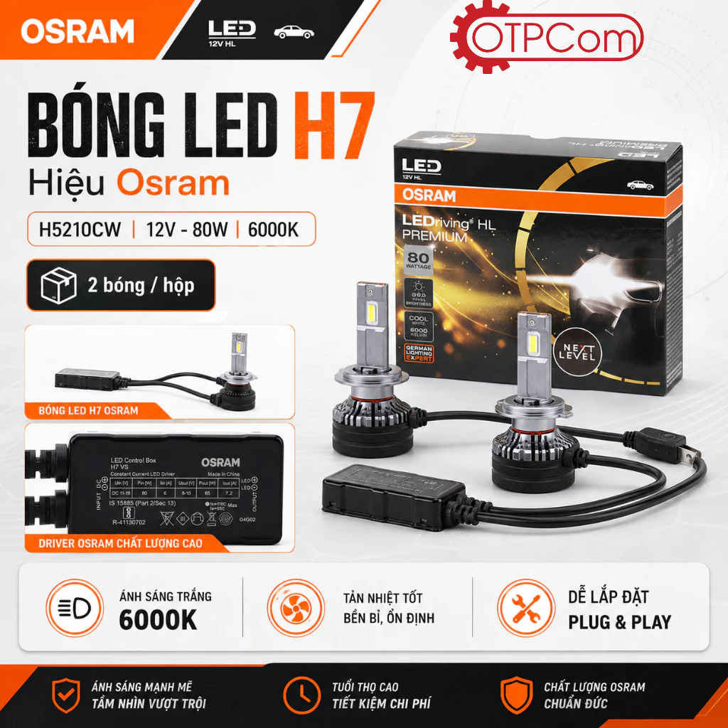 Bộ 2 Bóng Led H7 Hiệu Osram H5210CW 12V 80W 6000K