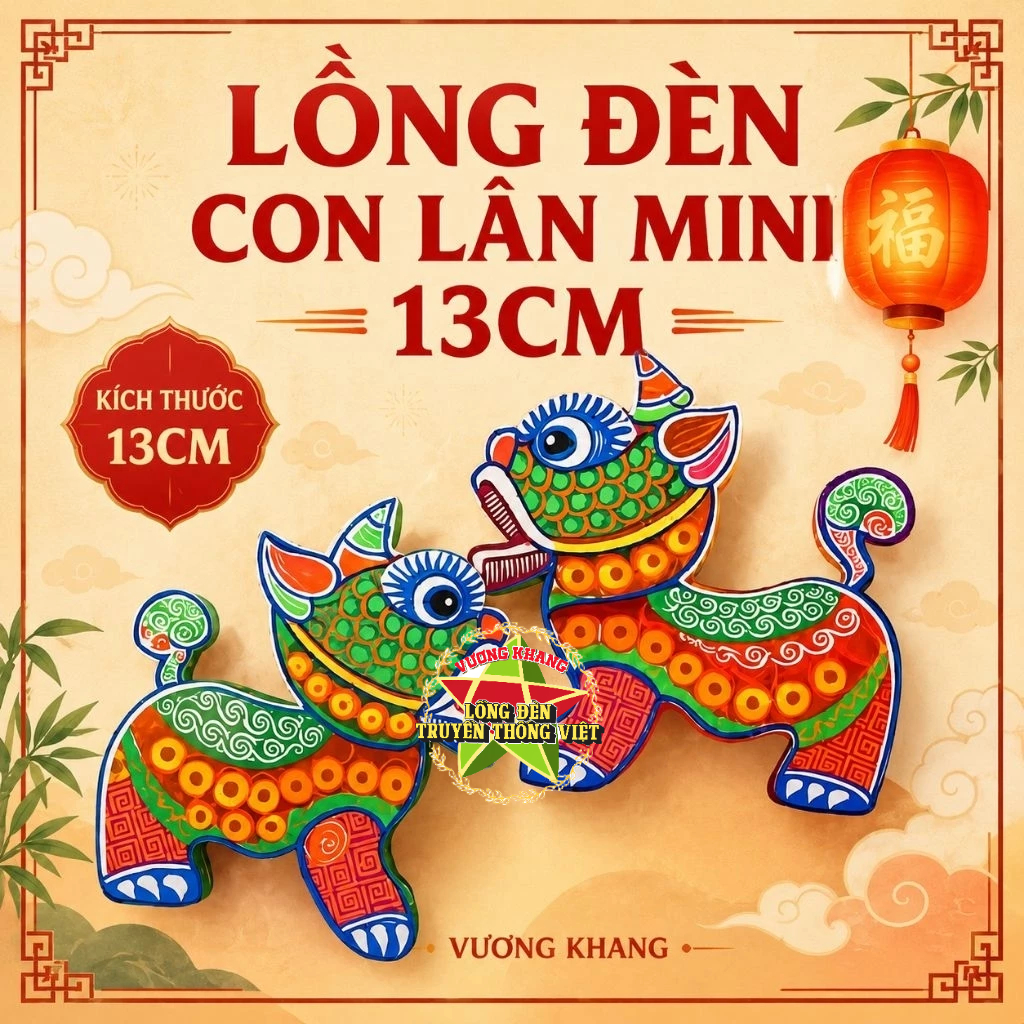 [Đèn Con Lân Mini 13cm] Lồng Đèn Trung Thu Truyền Thống Hình Con Lân Sư Rồng Size Mini 13cm VƯƠNG KH